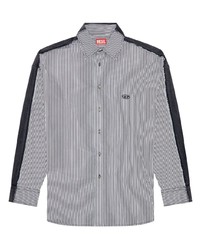 Grey Horizontal Striped Denim Shirt
