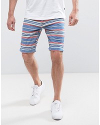 Grey Horizontal Striped Denim Shorts