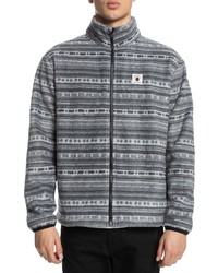 Grey Horizontal Striped Fleece Zip Sweater