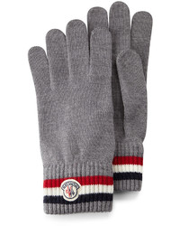Moncler Logo Striped Cashmere Knit Gloves Gray