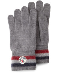 Moncler Striped Logo Cashmere Gloves Gray