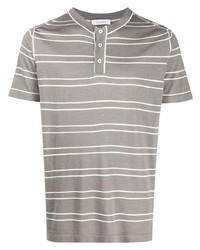Grey Horizontal Striped Henley Shirt