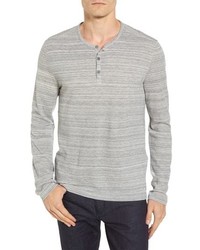 Grey Horizontal Striped Long Sleeve Henley Shirt