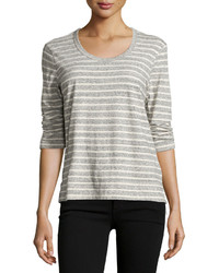 James Perse 34 Sleeve Relaxed Tee Wstripes Heather Graynatural