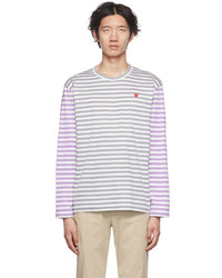 Comme Des Garcons Play Gray Purple Heart Long Sleeve T Shirt