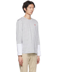 Comme Des Garcons Play Gray White Heart Long Sleeve T Shirt