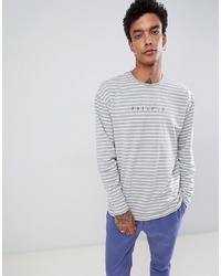 FAIRPLAY Long Sleeve Striped T Shirt With Chest Embroidery In Grey