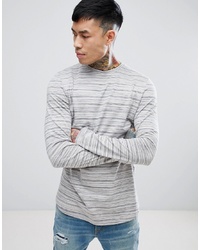 ASOS DESIGN Longline Long Sleeve T Shirt With Curve Hem In Grey Inject