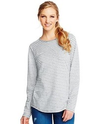 Hanes Striped Long Sleeve Shirttail Crewneck T Shirt Style 9785
