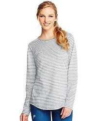 Hanes Striped Long Sleeve Shirttail Crewneck T Shirt Style 9785