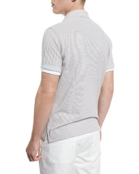 Brunello Cucinelli Fine Stripe Short Sleeve Polo Shirt Whitegray