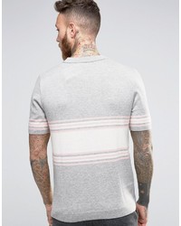 Asos Knitted Stripe Polo In Merino Wool Mix