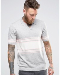 Asos Knitted Stripe Polo In Merino Wool Mix