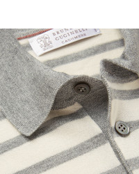 Brunello Cucinelli Striped Cashmere And Silk Blend Polo Shirt