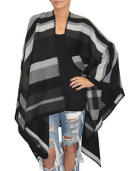 Cake And Roses Striped Knit Poncho