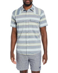 Grey Horizontal Striped Short Sleeve Shirt