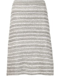 Grey Horizontal Striped Silk Skirt