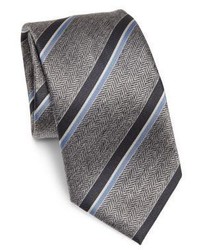 Grey Horizontal Striped Silk Tie