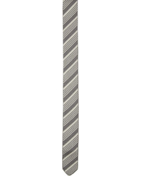 Thom Browne Grey White Silk Jacquard Knit Repp Stripe Tie