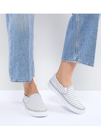 Grey Horizontal Striped Slip-on Sneakers