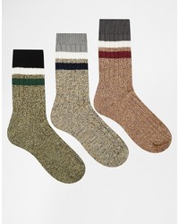 Asos Boot Socks 3 Pack With Stripes