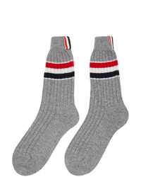Thom Browne Grey Cashmere Chunky Rib Rwb Stripe Socks
