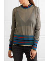 Marni Metallic Trimmed Mesh Sweater Gray