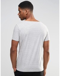Asos Brand Stripe T Shirt With Boat Neck In Gray Marl