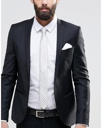 Asos Brand Stripe Tie And White Pocket Square Pack Save 21%