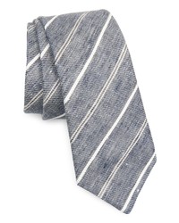 Brunello Cucinelli Stripe Linen Skinny Tie In Jeansgrigio Chiaro At Nordstrom