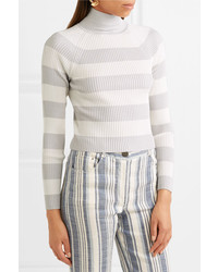 Zimmermann Whitewave Cropped Striped Ribbed Knit Sweater