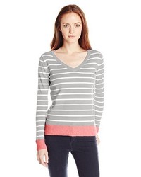 Caribbean Joe Long Sleeve Striped Cotton Sweater With Color Blocking