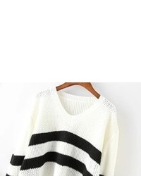 V Neck Striped Grey Sweater