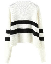 V Neck Striped Khaki Sweater