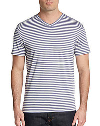 Grey Horizontal Striped V-neck T-shirt