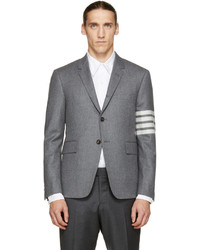 Grey Horizontal Striped Wool Blazer