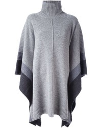 Grey Horizontal Striped Wool Poncho