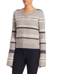 Grey Horizontal Striped Wool Sweater