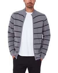 Grey Horizontal Striped Zip Sweater