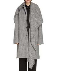 Balenciaga Houndstooth Wool Blend Coat With Oversize Scarf