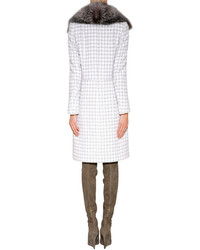 Missoni Wool Silk Houndstooth Coat With Removable Fox Fur Collar