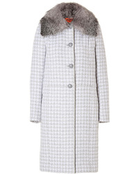 Missoni Wool Silk Houndstooth Coat With Removable Fox Fur Collar