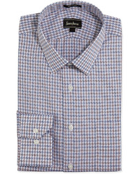 Neiman Marcus Classic Fit Houndstooth Dress Shirt Bluebrown