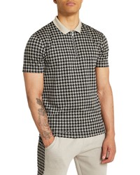 River Island Slim Fit Houndstooth Zip Polo