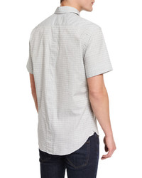 Billy Reid Tonal Houndstooth Short Sleeve Sport Shirt Gray