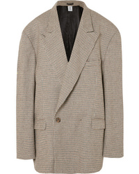 Grey Houndstooth Tweed Double Breasted Blazer