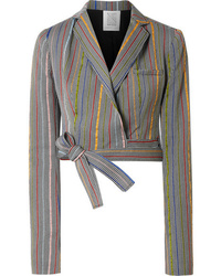 Rosie Assoulin Cropped Wool And Silk Blend Jacquard Wrap Blazer