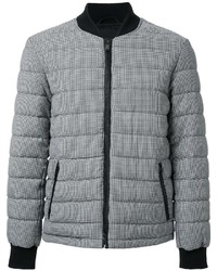Grey Houndstooth Wool Bomber Jacket