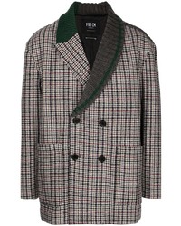 Grey Houndstooth Wool Double Breasted Blazer
