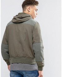 Asos Bomber Jacket In Ripstop With 4 Pockets Hood In Khaki